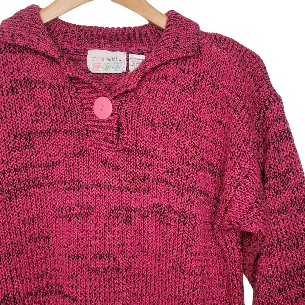 Vtg 80s Pink Collared Sweater 3/4 Sleeve